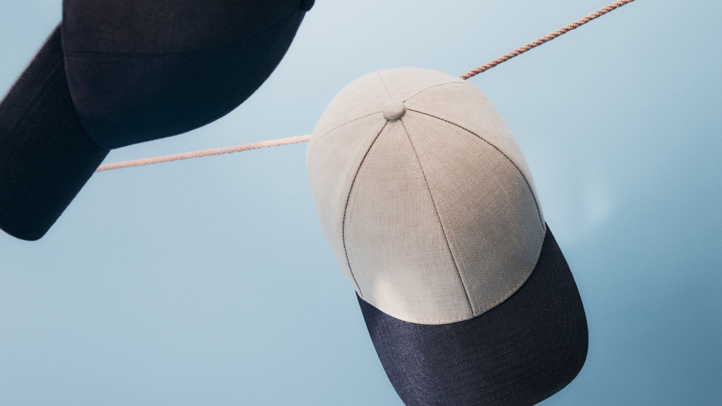 Front view of dual linen cap in hampton beige and deep sea navy