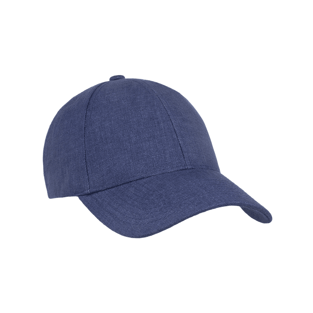 Front view of a Varsity Headwear Legacy structured oxford blue baseball cap in Italian linen