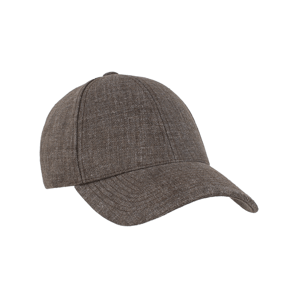 Front view of a Varsity Headwear Legacy structured cedar brown baseball cap in Italian linen