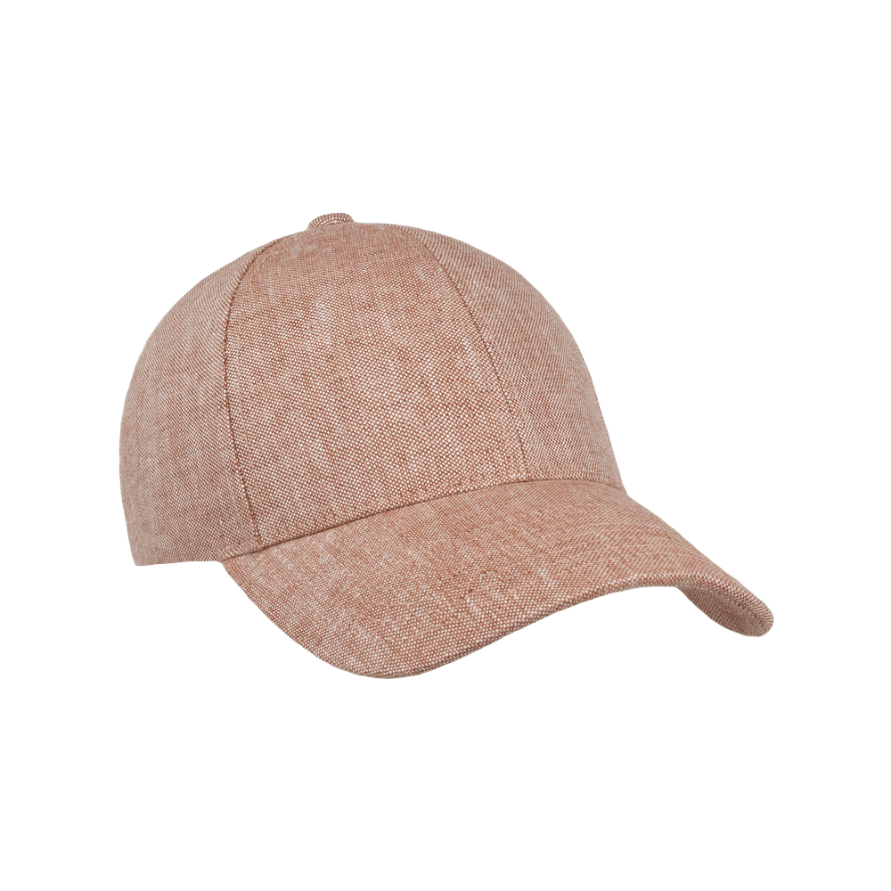 Front view of a Varsity Headwear Legacy structured pale rust baseball cap in Italian linen