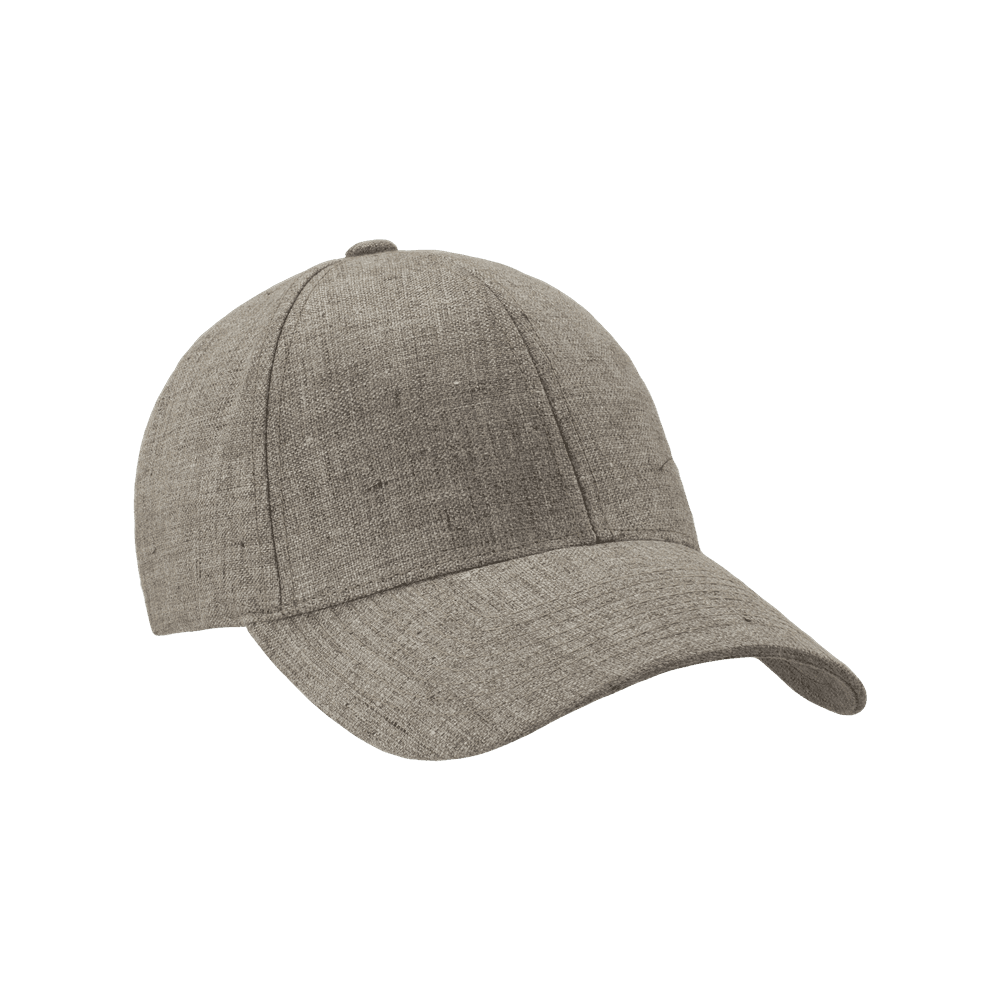 Front view of a Varsity Headwear Legacy structured argent khaki baseball cap in Italian linen