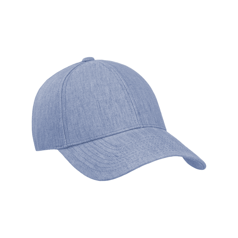 Front view of a Varsity Headwear Legacy structured azure blue baseball cap in Italian linen
