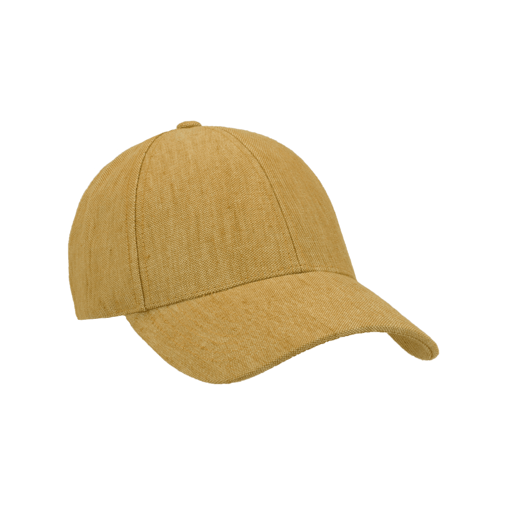 Front view of a honey yellow legacy structured baseball cap in Italian linen from Varsity Headwear