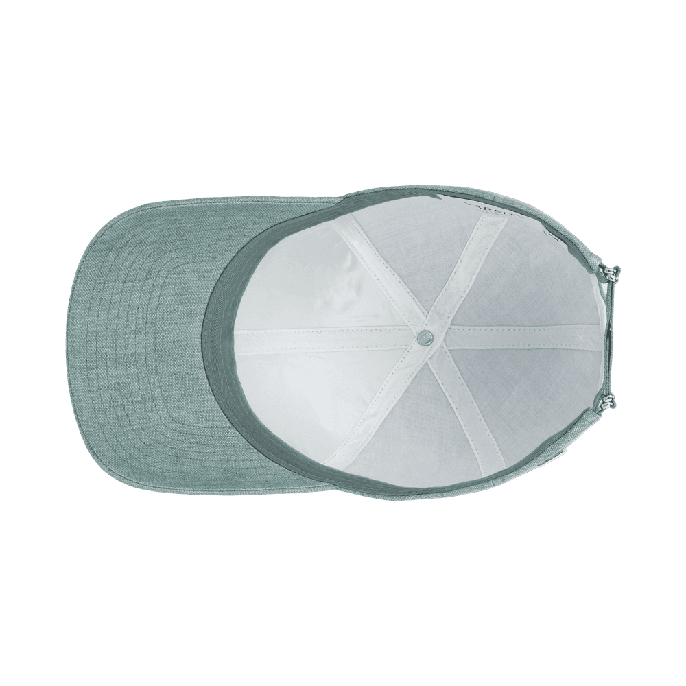 Inside view of a cyan green legacy structured baseball cap in Italian linen from Varsity Headwear