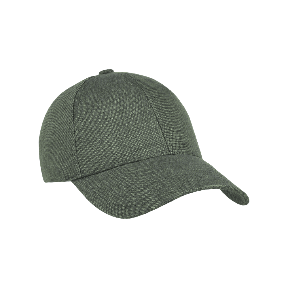 Front view of a Varsity Headwear Legacy structured french olive baseball cap in Italian linen