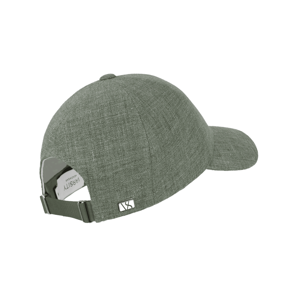 Back view of a Varsity Headwear legacy structured baseball cap in Italian Linen, shown in color pistachio green