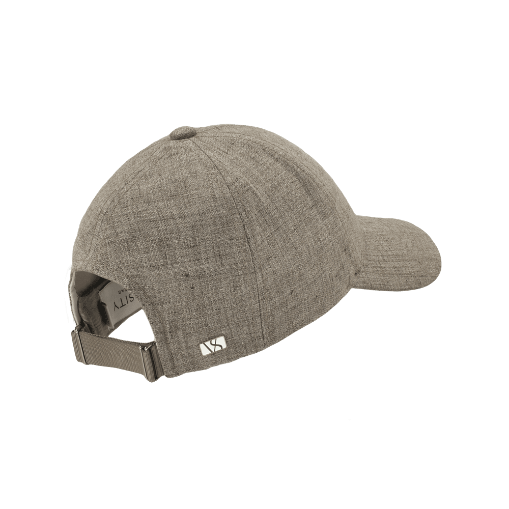 Back view of a Varsity Headwear legacy structured baseball cap in Italian Linen, shown in argent khaki