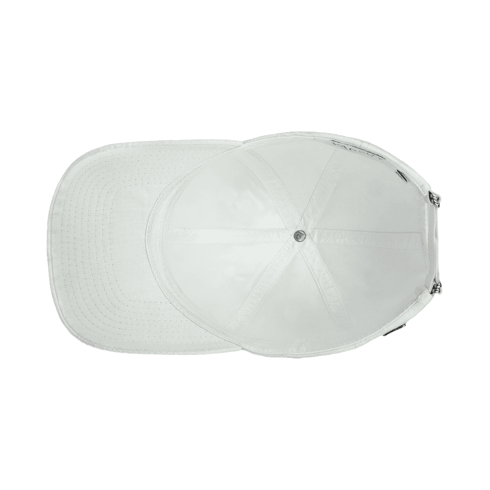 Inside view of a Varsity Headwear legacy structured shell white baseball cap in Italian Linen
