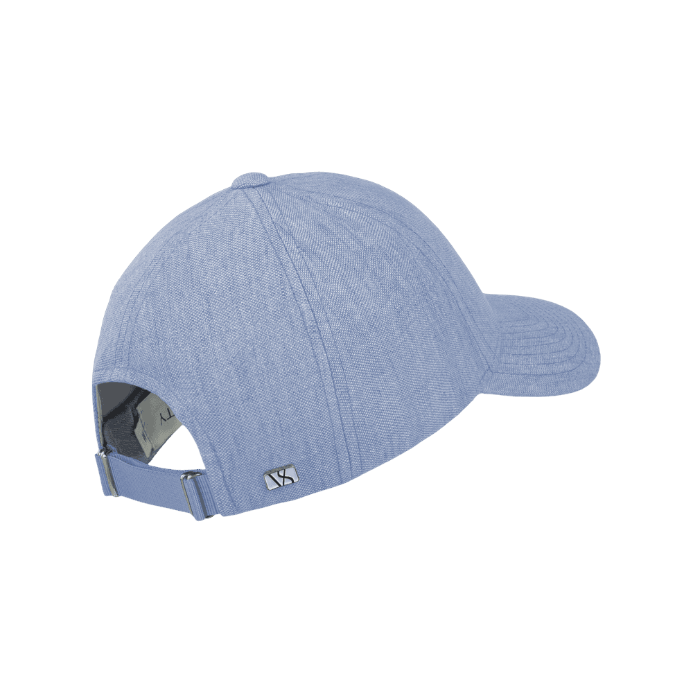 Back view of a Varsity Headwear legacy structured baseball cap in Italian Linen, shown in color azure blue