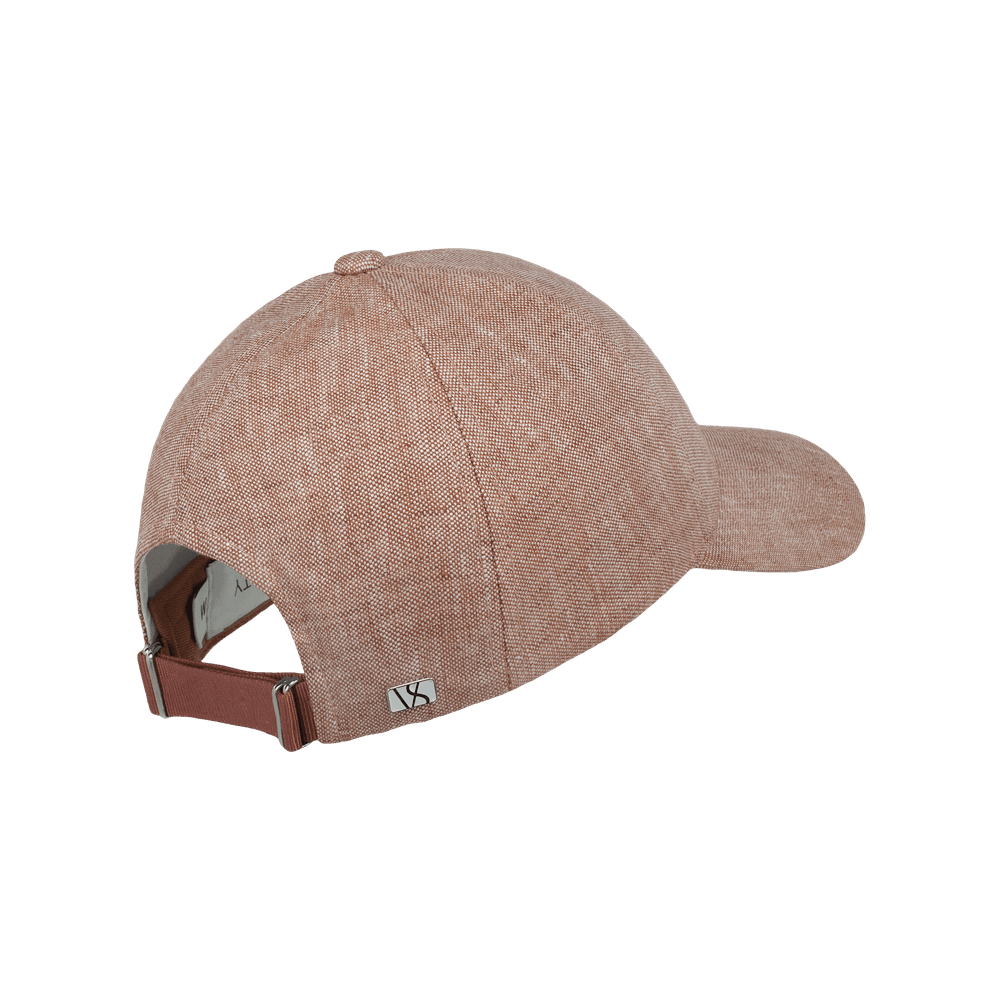 Back view of a Varsity Headwear legacy structured baseball cap in Italian Linen, shown in color pale rust