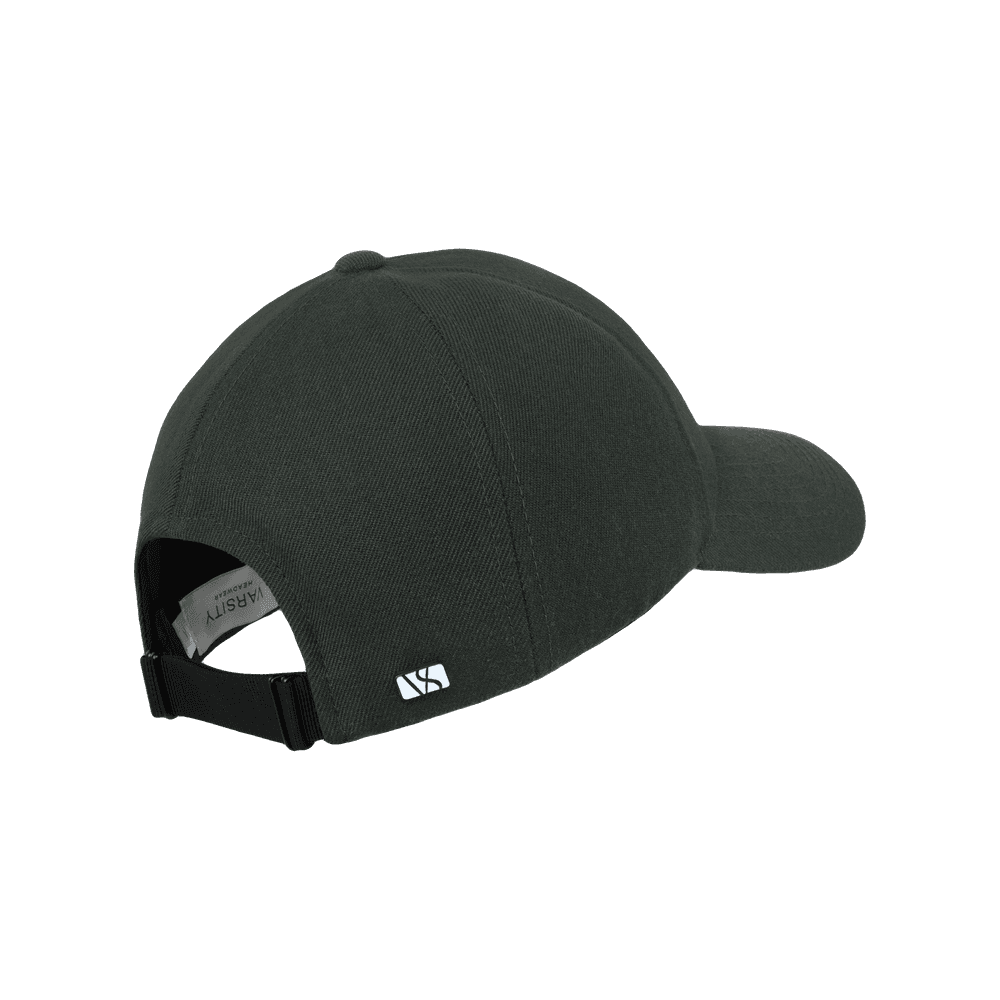 Back view of a Varsity Headwear legacy structured college baseball cap, shown in color dark green