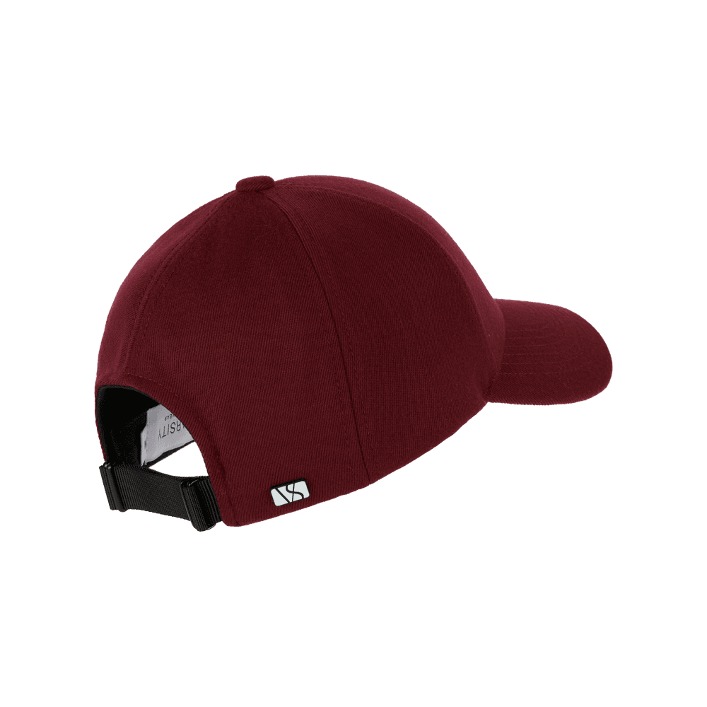 Back view of a burgundy legacy structured college baseball cap from Varsity Headwear