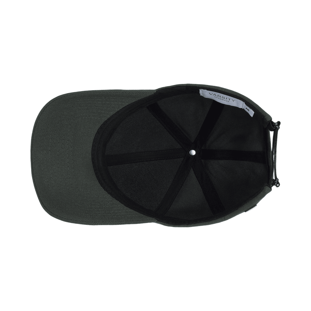 Inside view of an college Varsity Headwear legacy structured dark green baseball cap