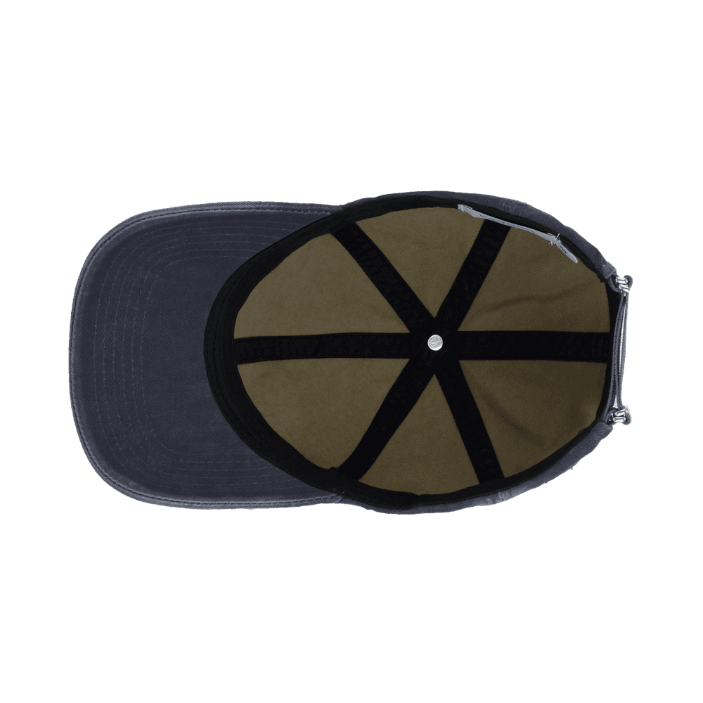 Inside view of a washed cotton Varsity Headwear legacy soft navy baseball cap