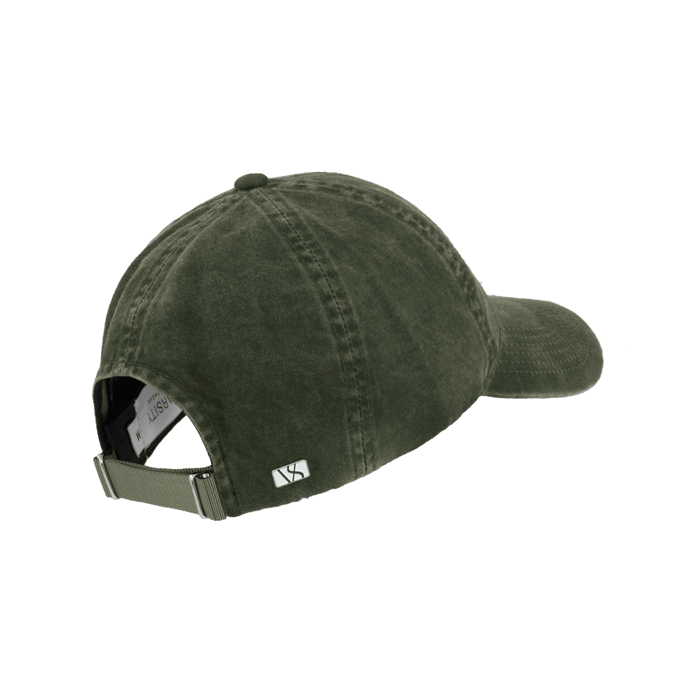 Back view of a Varsity Headwear legacy soft washed cotton baseball cap, shown in color green