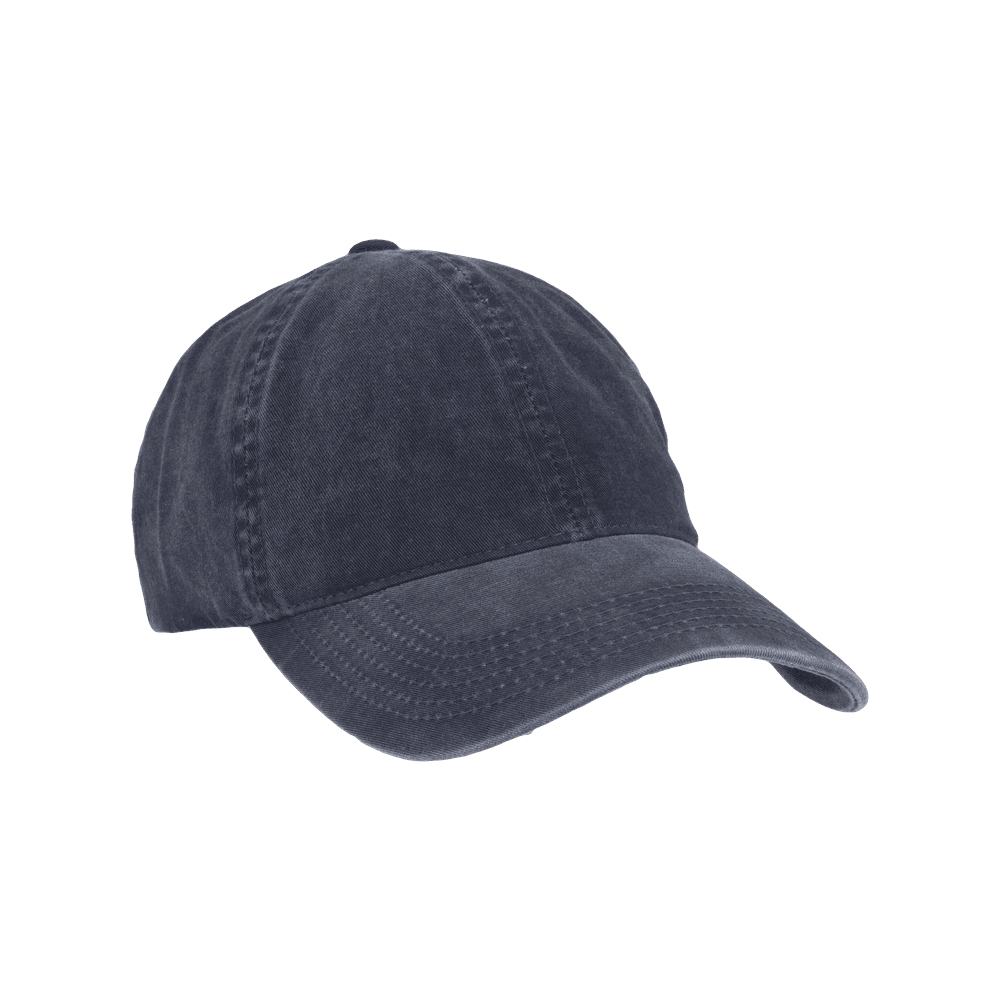 Front view of a Varsity Headwear Legacy soft navy baseball cap in washed cotton