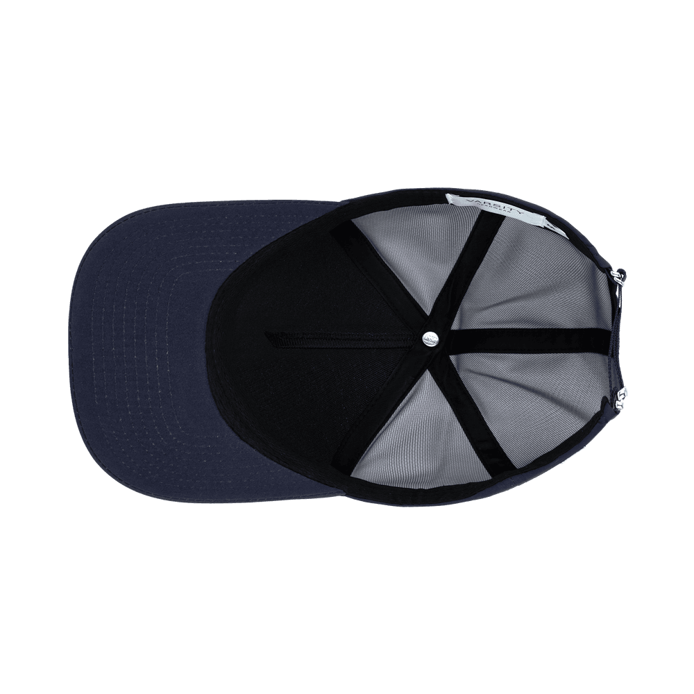 Inside view of a Varsity Headwear Athletic Sport Cruz navy trucker cap