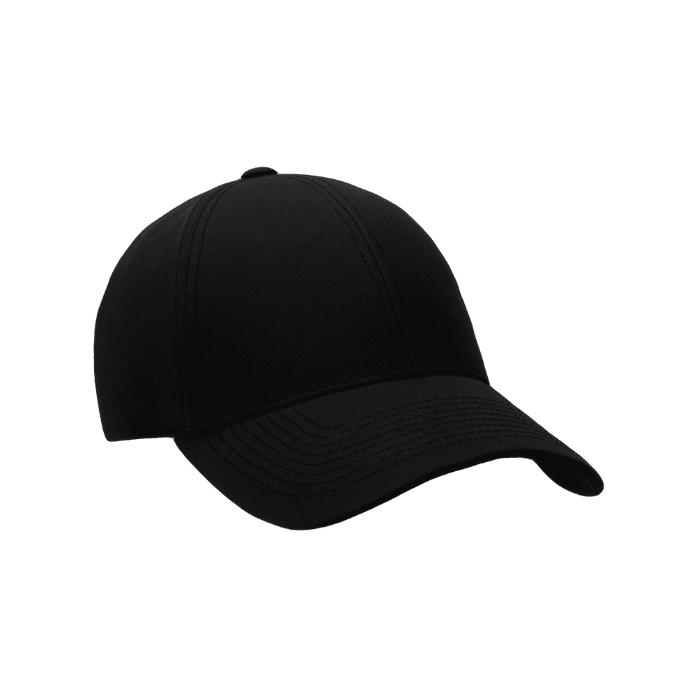 Front view of a Varsity Headwear legacy structured active tech black baseball cap