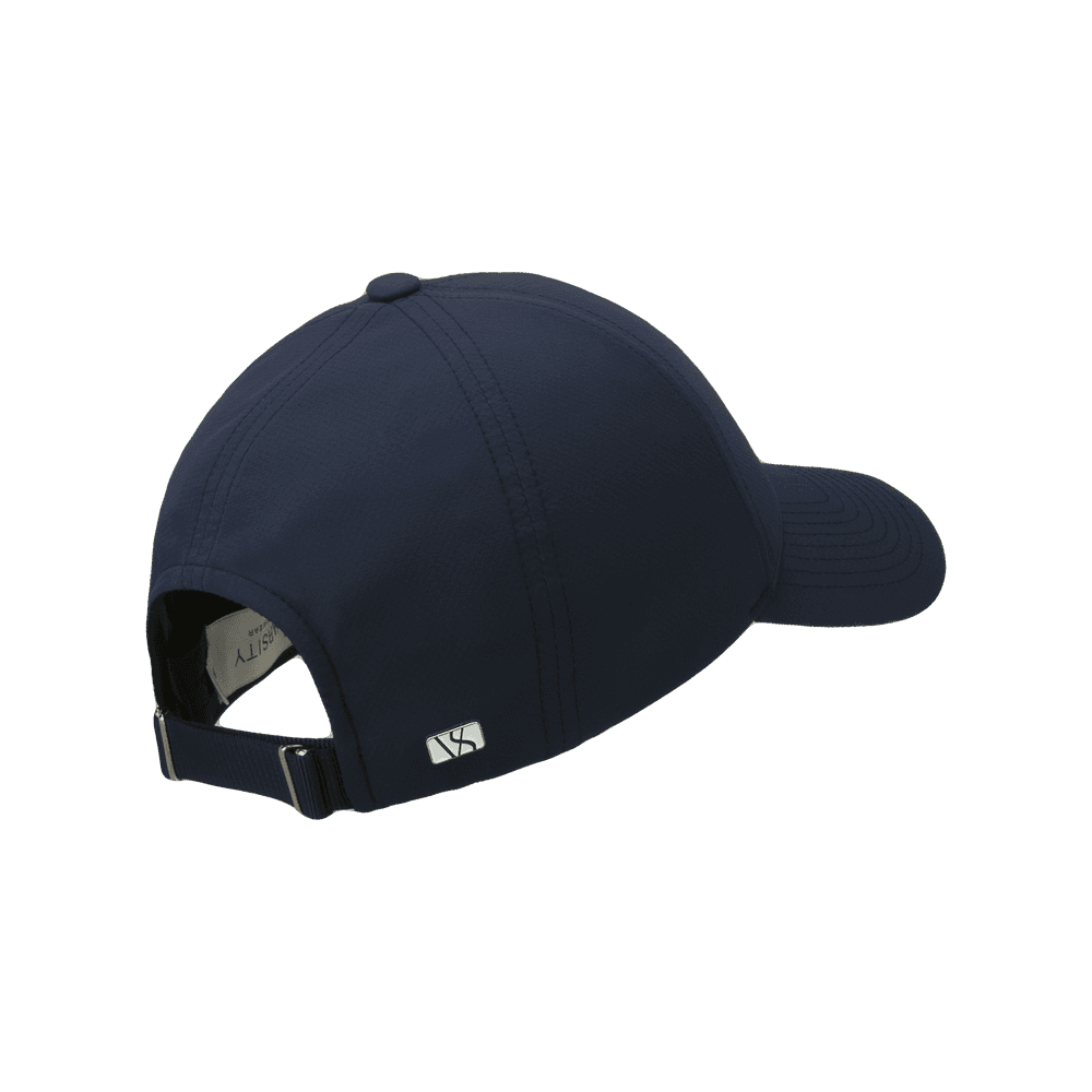 Back view of a Varsity Headwear legacy structured active tech navy baseball cap