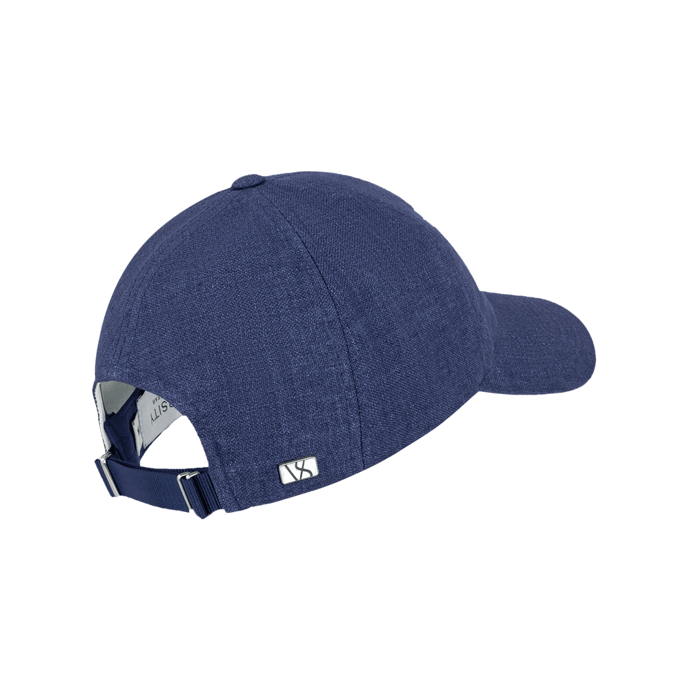 Back view of a Varsity Headwear legacy soft baseball cap in Italian Linen, shown in color oxford blue