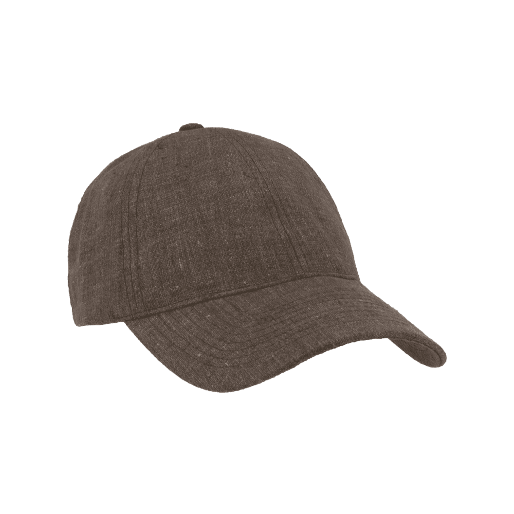 Front view of a Varsity Headwear Legacy soft cedar brown baseball cap in Italian linen
