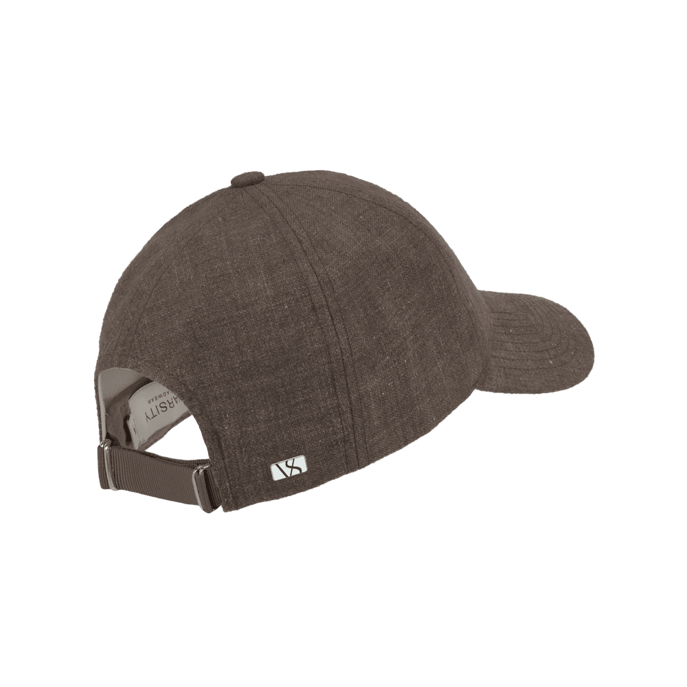Back view of a Varsity Headwear legacy soft baseball cap in Italian Linen, shown in color cedar brown