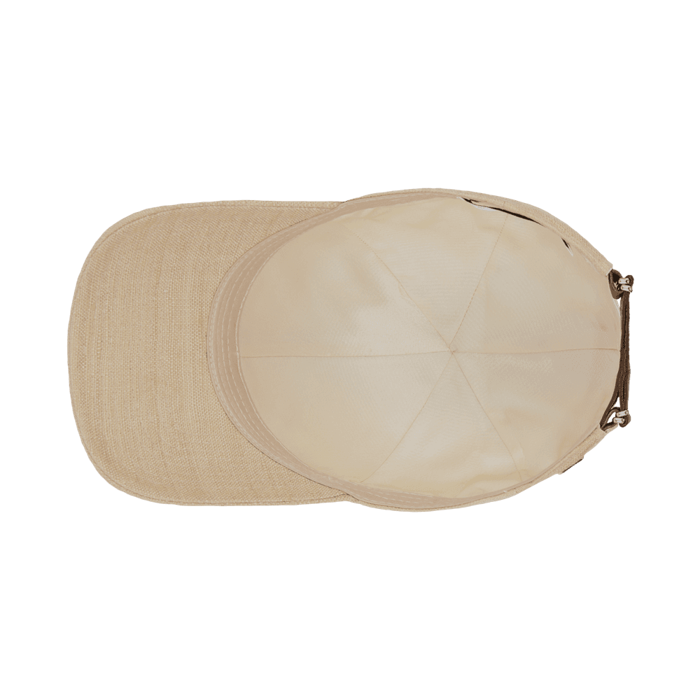 Inside view of a Varsity Headwear legacy structured beige winter silk baseball cap