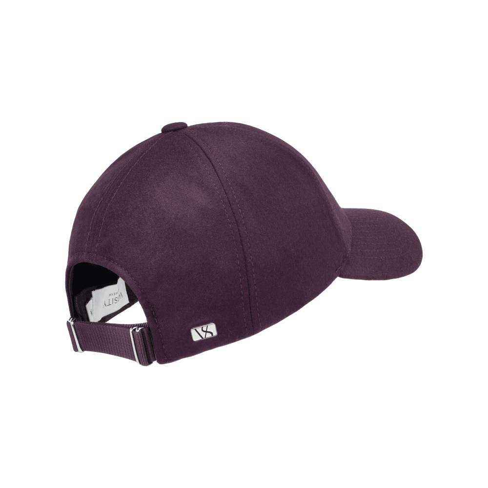 Back view of a Varsity Headwear legacy structured wool tech burgundy baseball cap