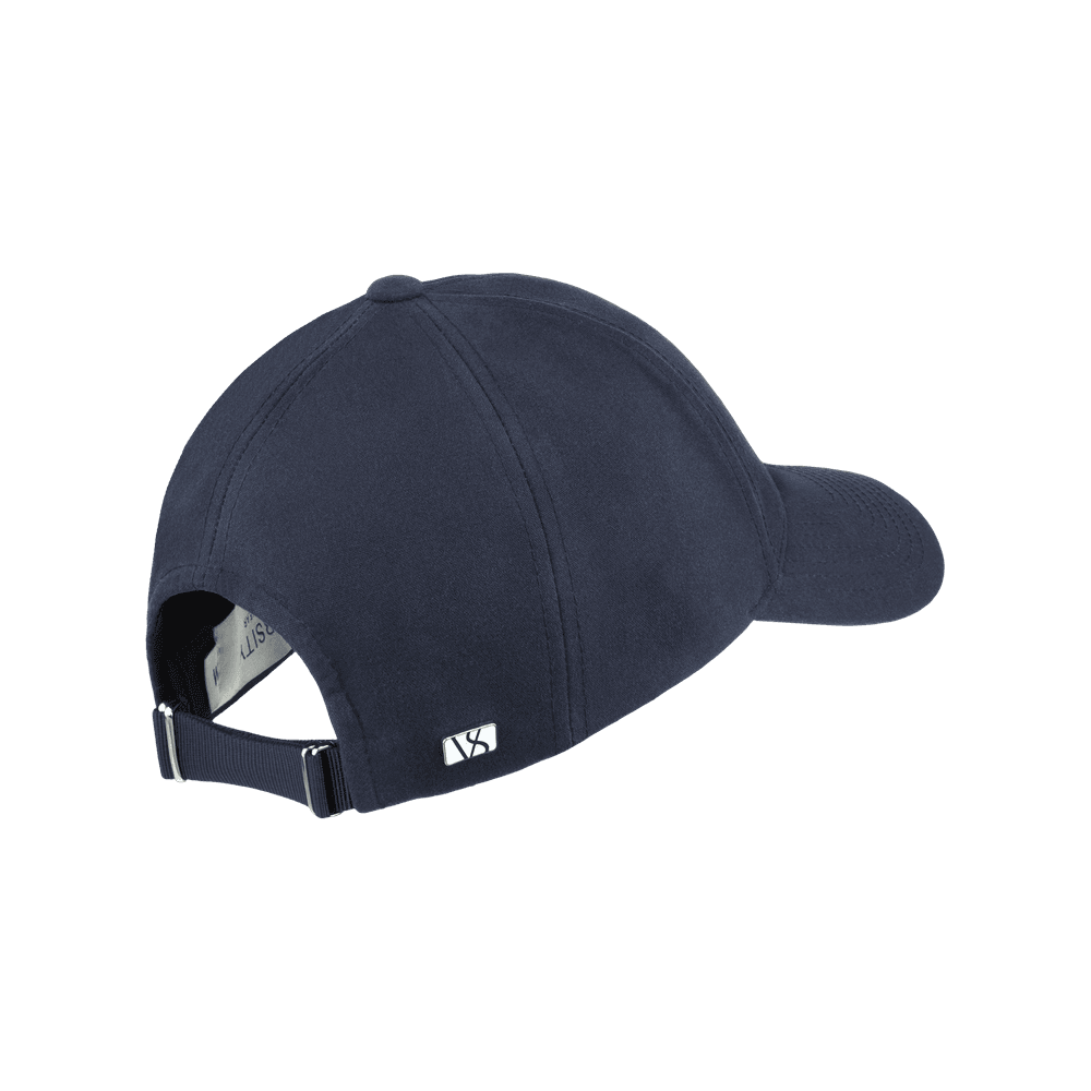 Back view of a Varsity Headwear legacy structured oilskin navy baseball cap