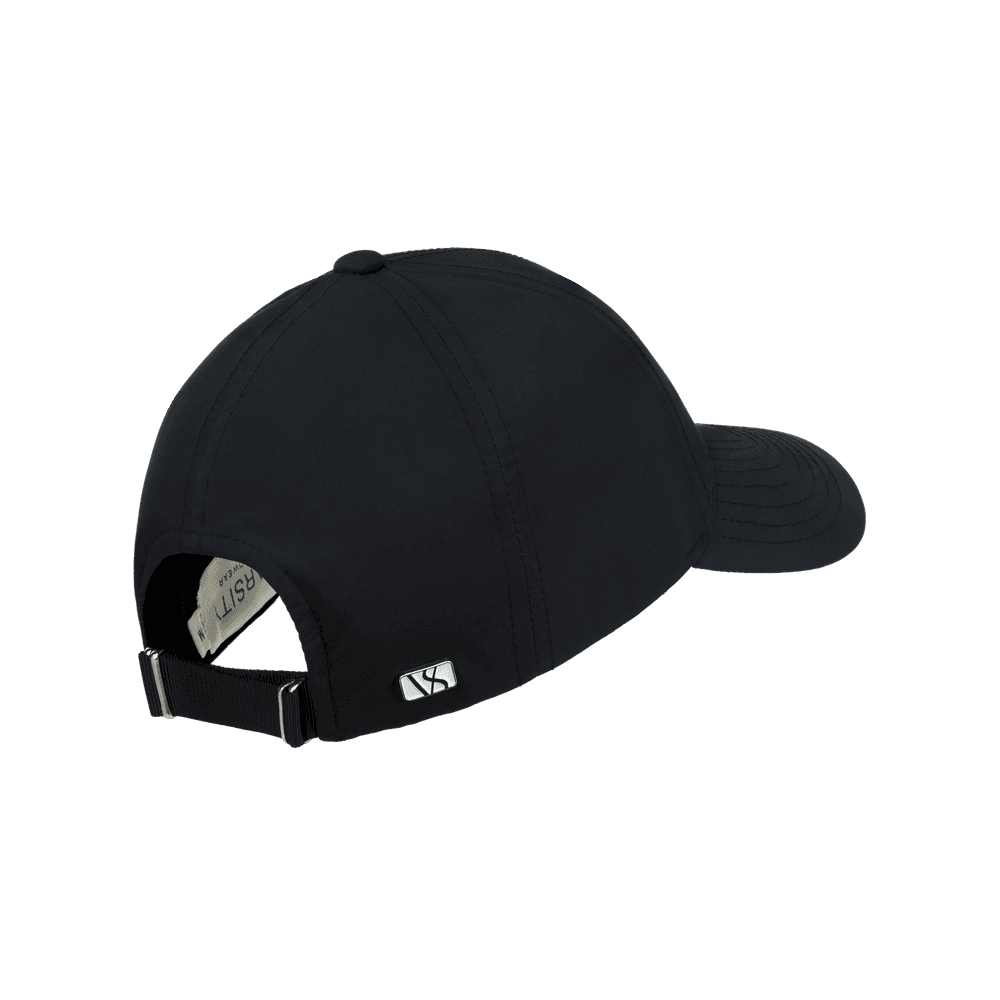 Back view of a Varsity Headwear legacy structured athletic sport black baseball cap